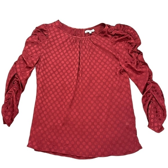 Max Studio Polka Dot Shimmer Ruched Sleeve Blouse sz S - Picture 2 of 12
